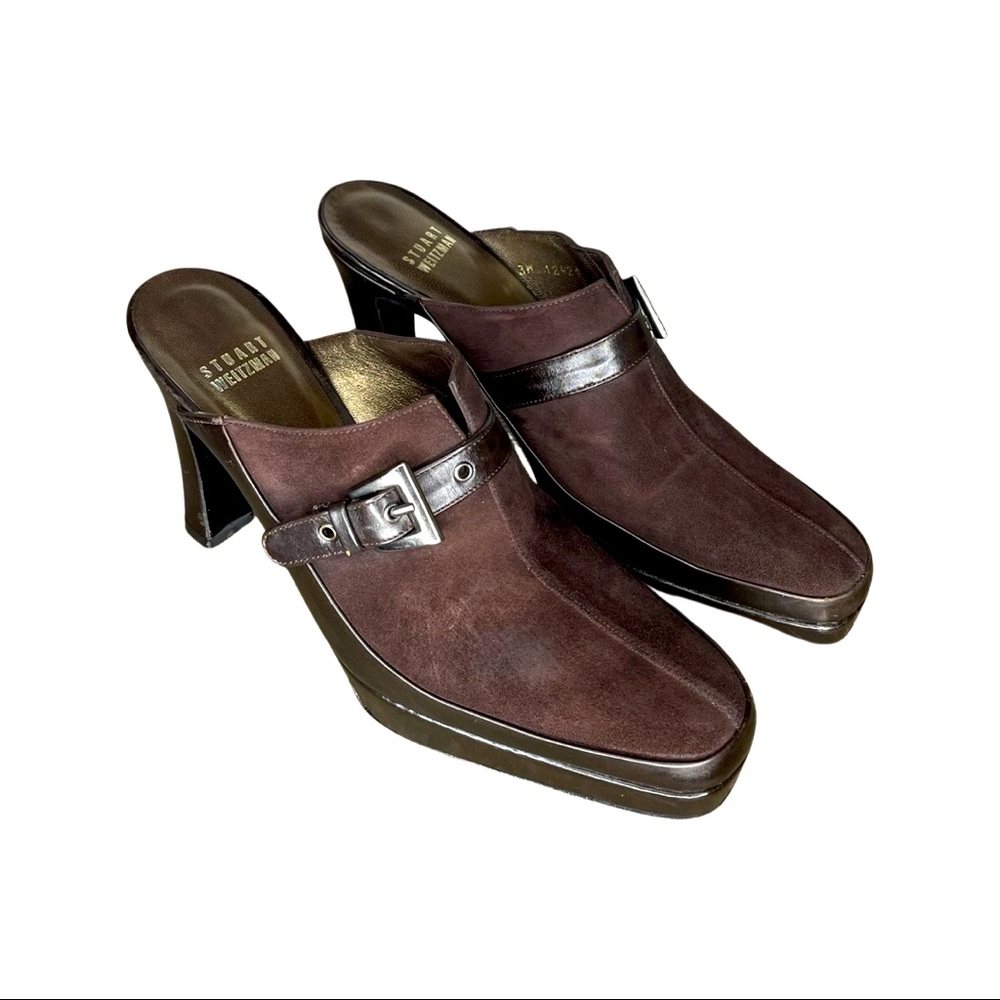Stuart weitzman brown suede mules